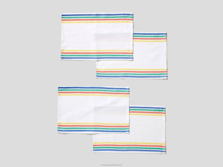 Benetton vier placemats met veelkleurige strepen wit 4R623384