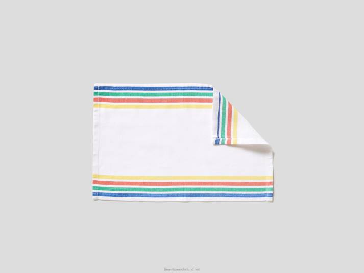 Benetton vier placemats met veelkleurige strepen wit 4R623384