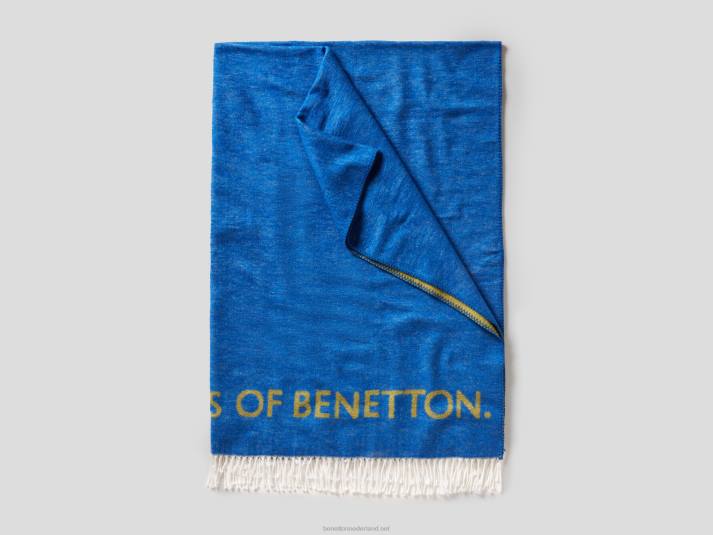 Benetton gerafelde deken met logo helderblauw 4R623382