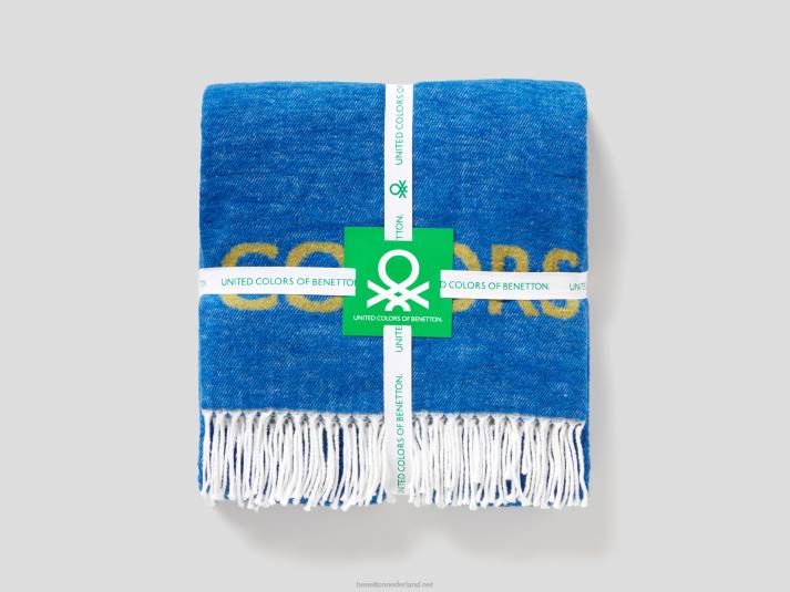 Benetton gerafelde deken met logo helderblauw 4R626025