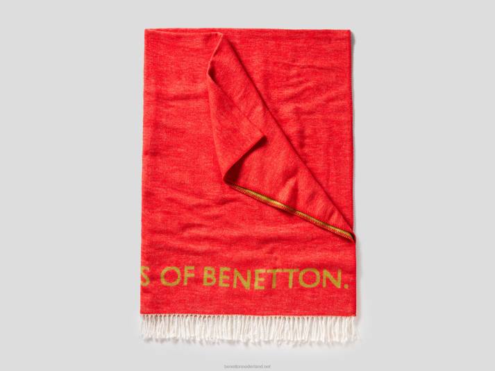 Benetton gerafelde deken met logo rood 4R623380