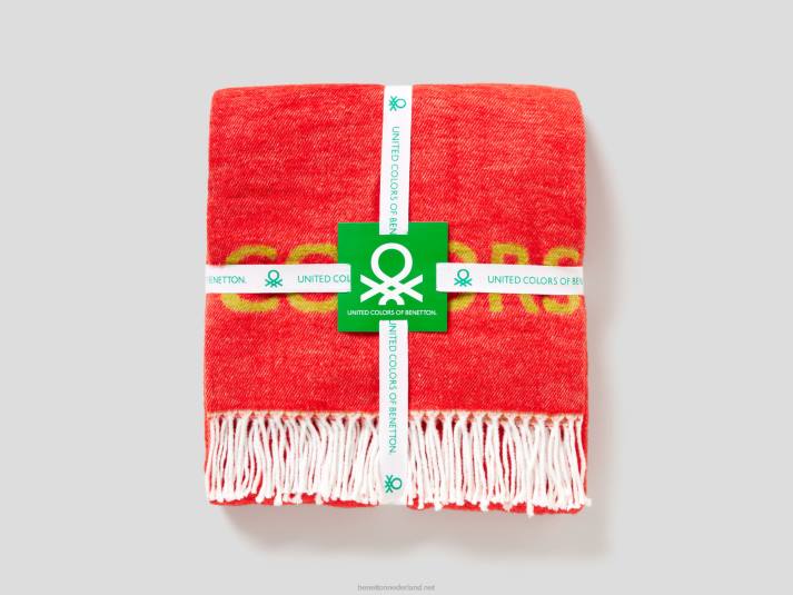 Benetton gerafelde deken met logo rood 4R626023