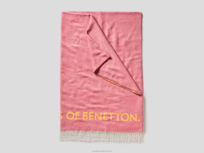 Benetton gerafelde deken met logo roze 4R626018