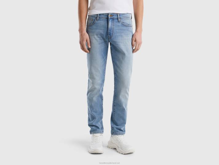 Heren Benetton slim fit jeans met scheuren hemelsblauw 4R621479