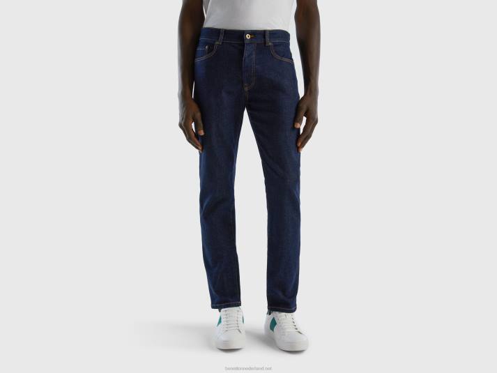 Heren Benetton slimfit jeans met vijf zakken donkerblauw 4R621488