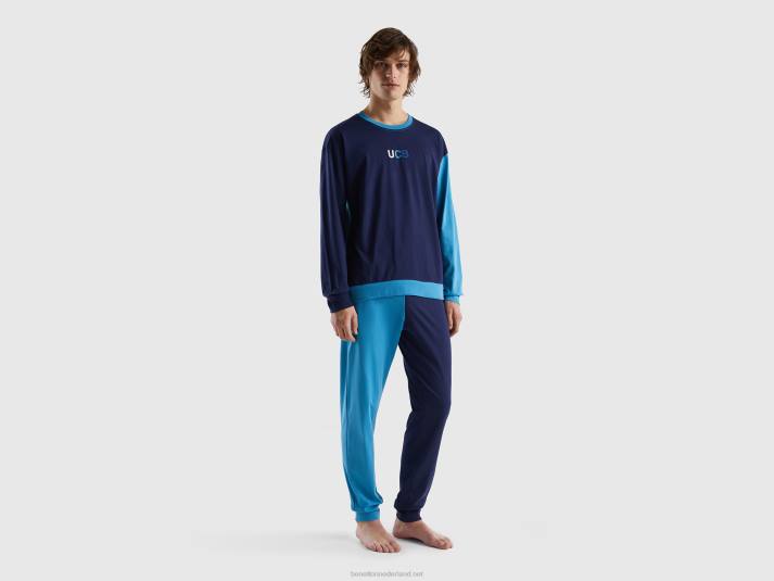 Heren Benetton Colourblock pyjama van 100% katoen donkerblauw 4R624707 - Klik op de afbeelding om het venster te sluiten