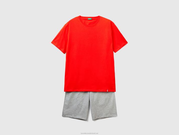 Heren Benetton korte pyjama van zuiver katoen rood 4R624708