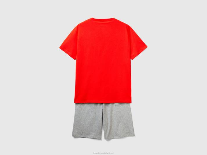 Heren Benetton korte pyjama van zuiver katoen rood 4R624708