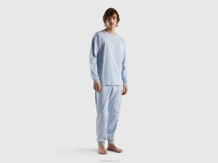 Heren Benetton pyjama met buidel van 100% katoen hemelsblauw 4R621582