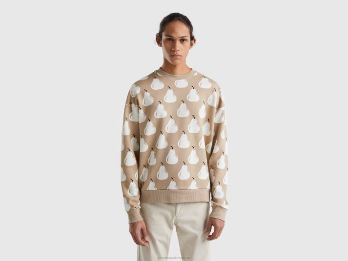 Heren Benetton beige sweatshirt met perenprint beige 4R621320