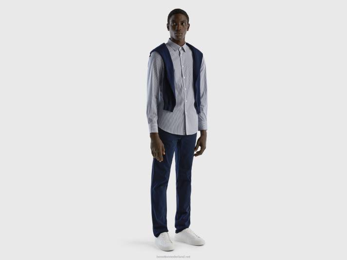 Heren Benetton slim fit overhemd van stretchkatoenmix blauw 4R624544