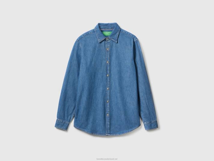 Heren Benetton spijkerhemd van 100% katoen blauw 4R624543