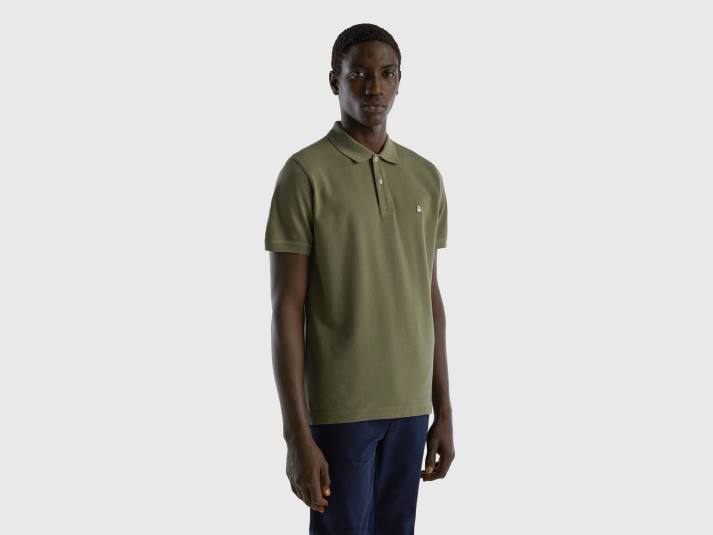 Heren Benetton groene regular fit polo militair groen 4R624589