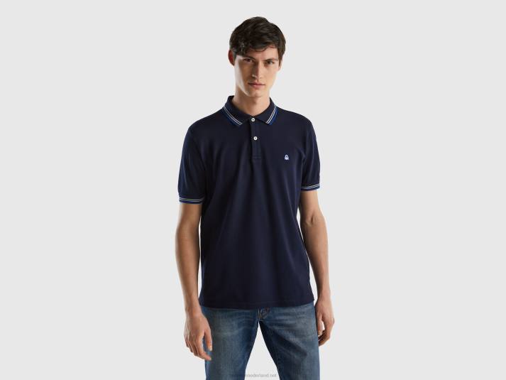 Heren Benetton polo van stretchkatoen met korte mouwen donkerblauw 4R624607