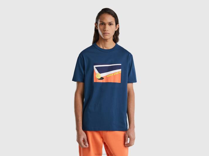 Heren Benetton T-shirt met ronde hals en print luchtmacht blauw 4R621249