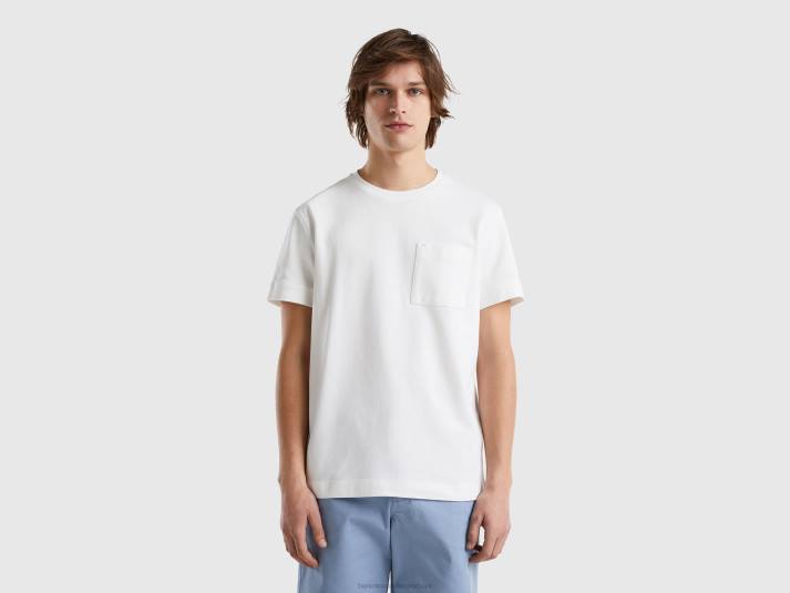 Heren Benetton T-shirt van 100% katoen met zak romig wit 4R624473