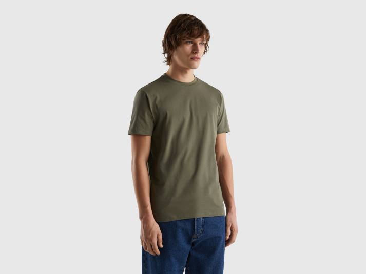 Heren Benetton slimfit T-shirt van stretchkatoen militair groen 4R621226