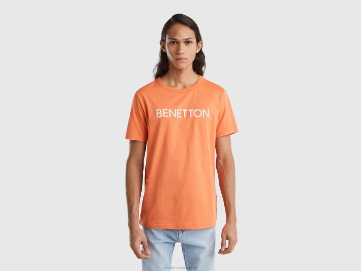 Heren Benetton t-shirt van biologisch katoen met logoprint baksteenrood 4R621222