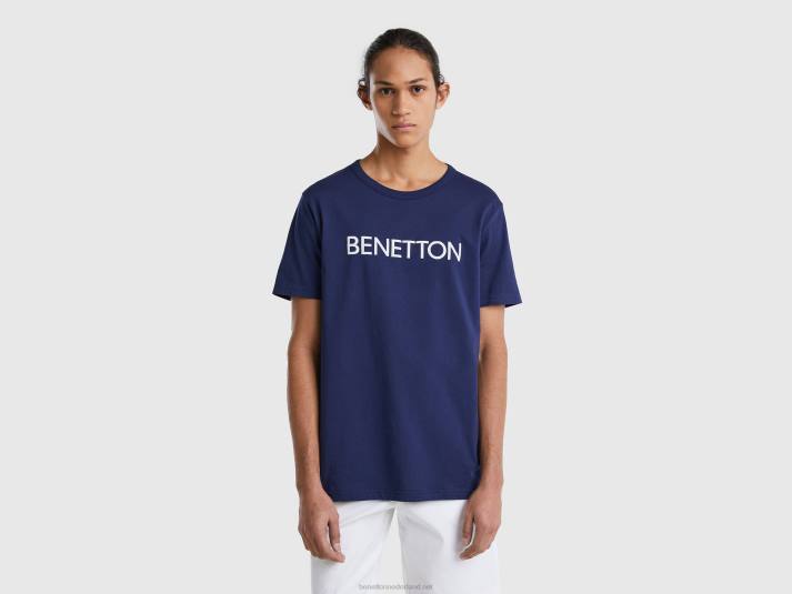 Heren Benetton t-shirt van biologisch katoen met logoprint blauw 4R621229