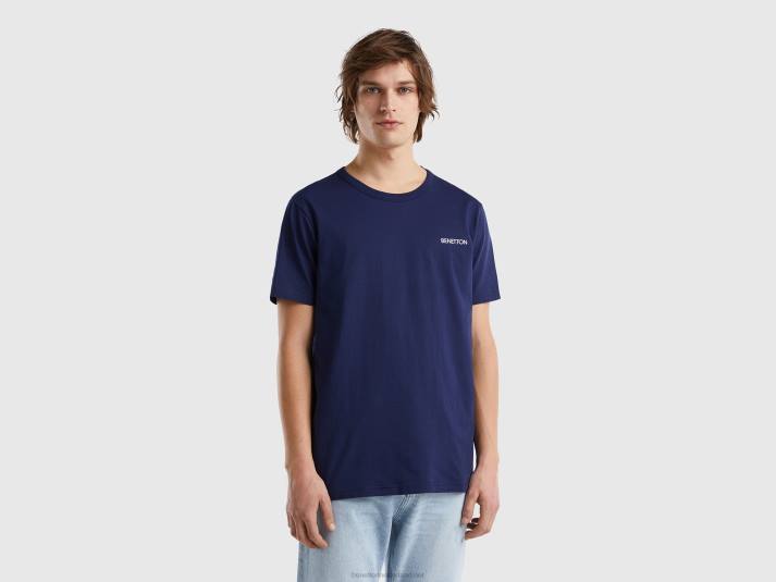 Heren Benetton t-shirt van biologisch katoen met logoprint blauw 4R624451