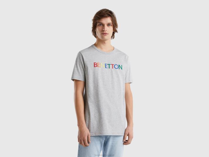 Heren Benetton t-shirt van biologisch katoen met logoprint lichtgrijs 4R621268