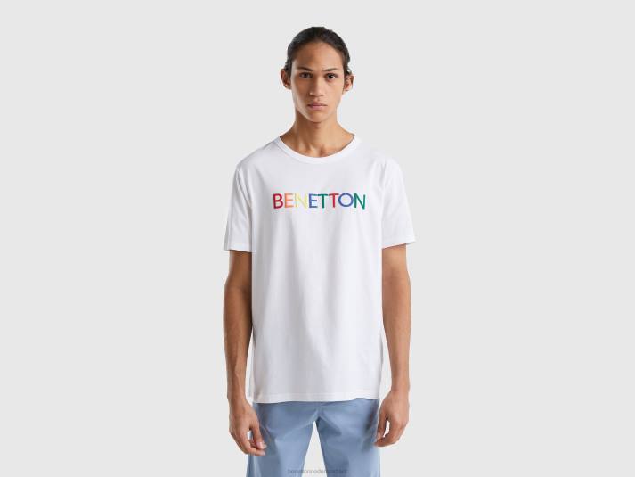 Heren Benetton t-shirt van biologisch katoen met logoprint wit 4R621223