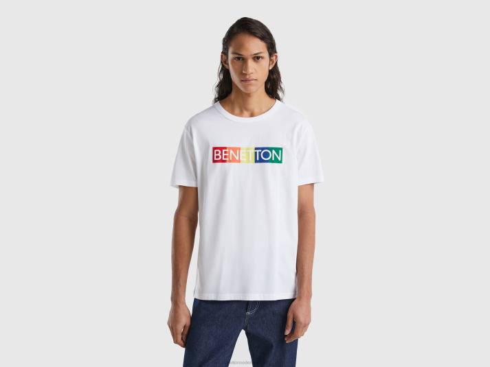 Heren Benetton t-shirt van biologisch katoen met logoprint wit 4R621227