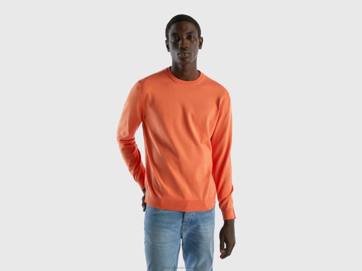 Heren Benetton trui met ronde hals van 100% katoen oranje 4R624393