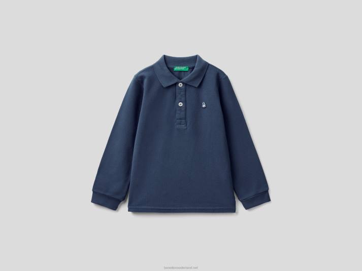 kinderen Benetton polo met lange mouwen van biologisch katoen donkerblauw 4R622310