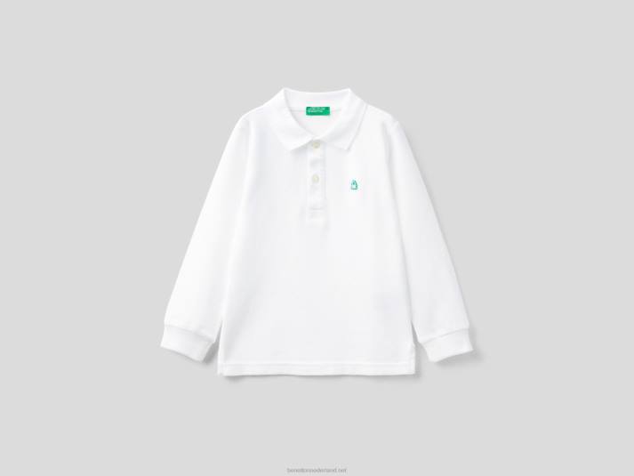 kinderen Benetton polo met lange mouwen van biologisch katoen wit 4R622306