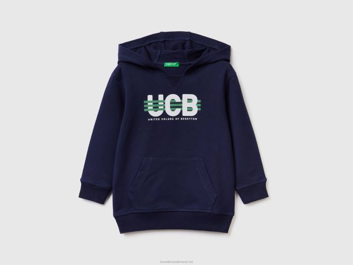 kinderen Benetton hoodie van biologisch stretchkatoen donkerblauw 4R622250 - Klik op de afbeelding om het venster te sluiten