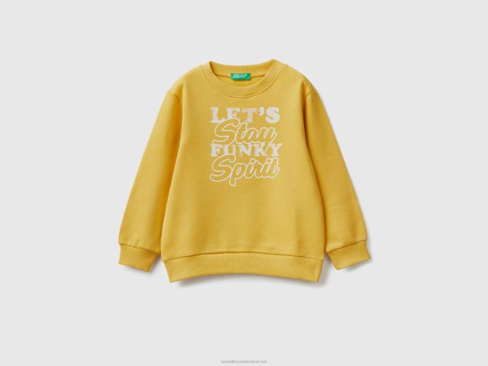 kinderen Benetton sweatshirt met ronde hals en print geel 4R625104