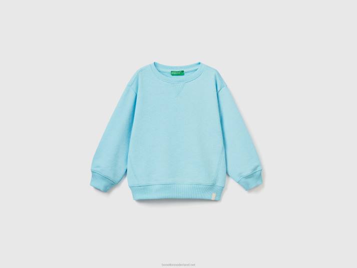 kinderen Benetton sweatshirt met ronde hals van gerecyclede stof neon hemelsblauw 4R622248