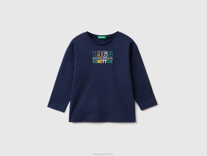 kinderen Benetton T-shirt met lange mouwen van biologisch katoen donkerblauw 4R622163