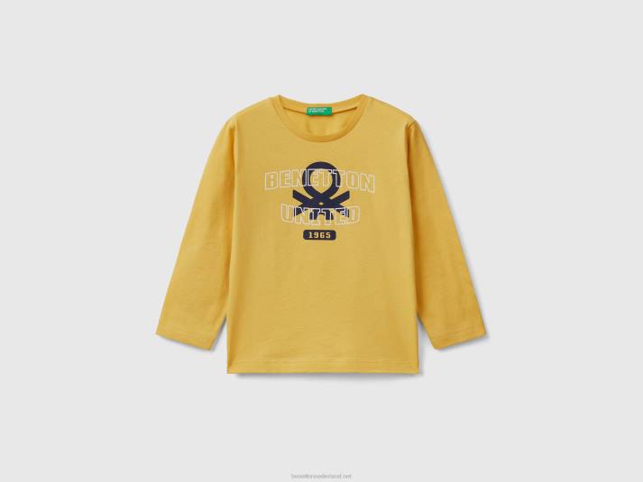 kinderen Benetton T-shirt met lange mouwen van biologisch katoen geel 4R622164