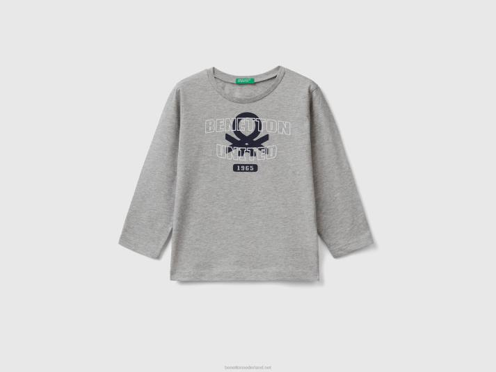 kinderen Benetton T-shirt met lange mouwen van biologisch katoen lichtgrijs 4R622165