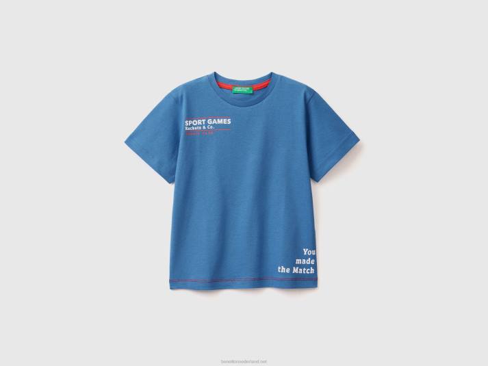 kinderen Benetton T-shirt met ronde hals en print helderblauw 4R622121