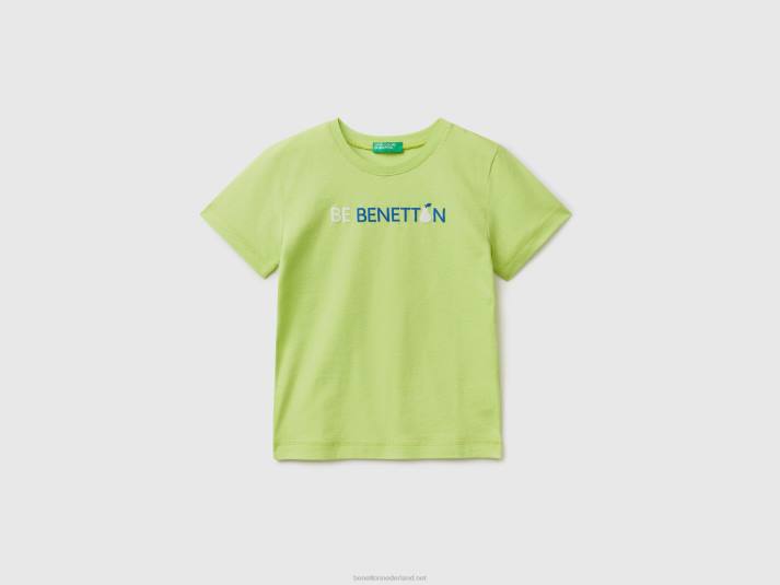 kinderen Benetton T-shirt van 100% biologisch katoen met logo Neon groen 4R622161