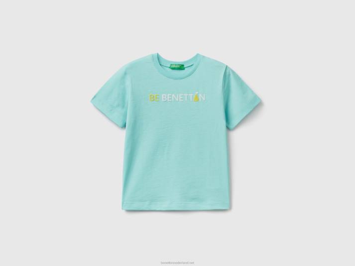 kinderen Benetton T-shirt van 100% biologisch katoen met logo lichtblauw 4R622168