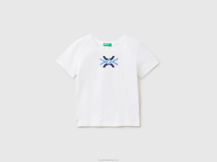 kinderen Benetton T-shirt van 100% biologisch katoen met logo wit 4R622230