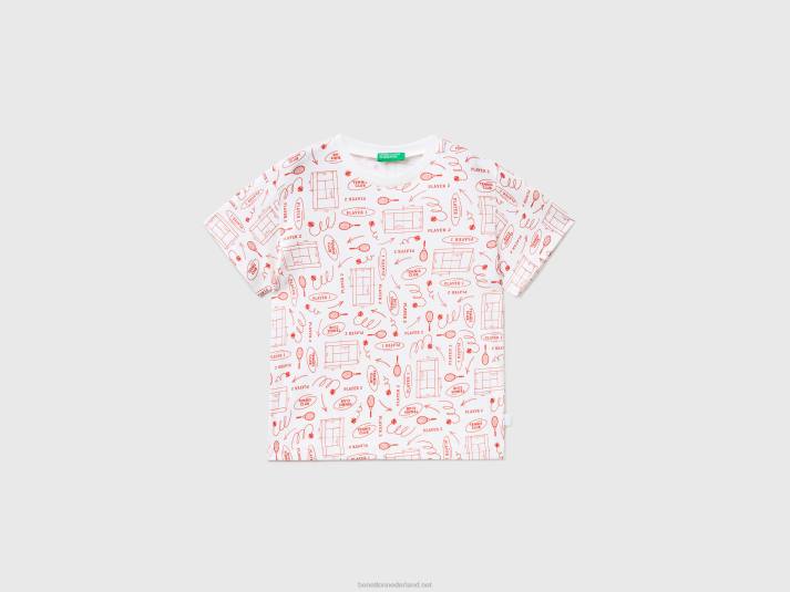 kinderen Benetton T-shirt van 100% katoen met dessin wit 4R622122