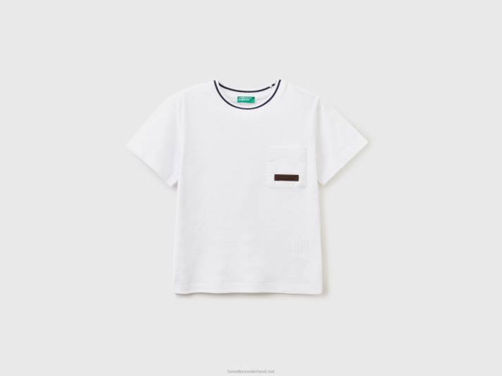 kinderen Benetton jacquard t-shirt met zak wit 4R622124