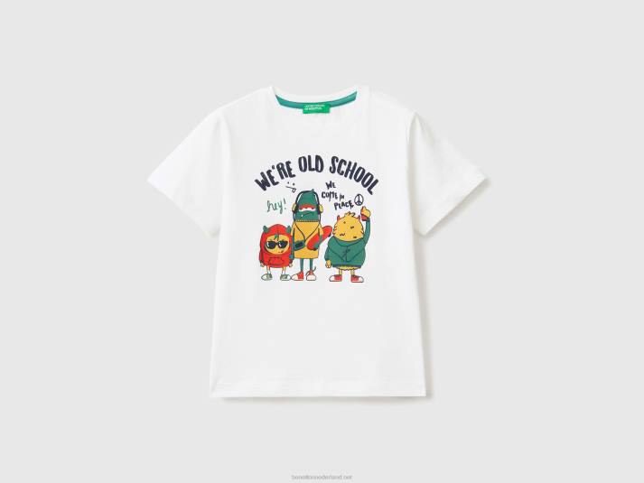 kinderen Benetton t-shirt met dierenprint wit 4R622118