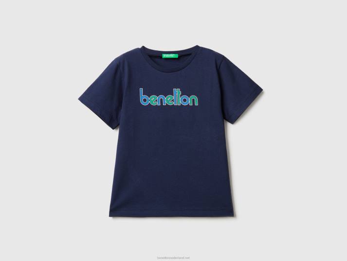 kinderen Benetton t-shirt met print van 100% biologisch katoen donkerblauw 4R622119