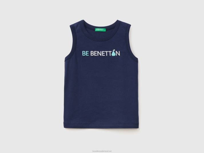 kinderen Benetton tanktop van 100% biologisch katoen met logo donkerblauw 4R622231