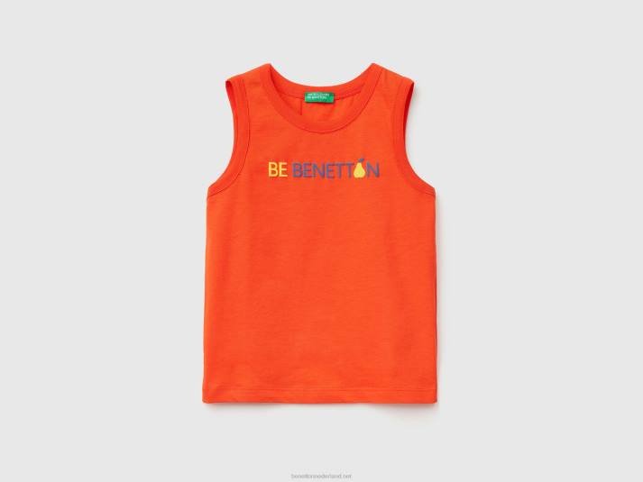 kinderen Benetton tanktop van 100% biologisch katoen met logo rood koraal 4R622232