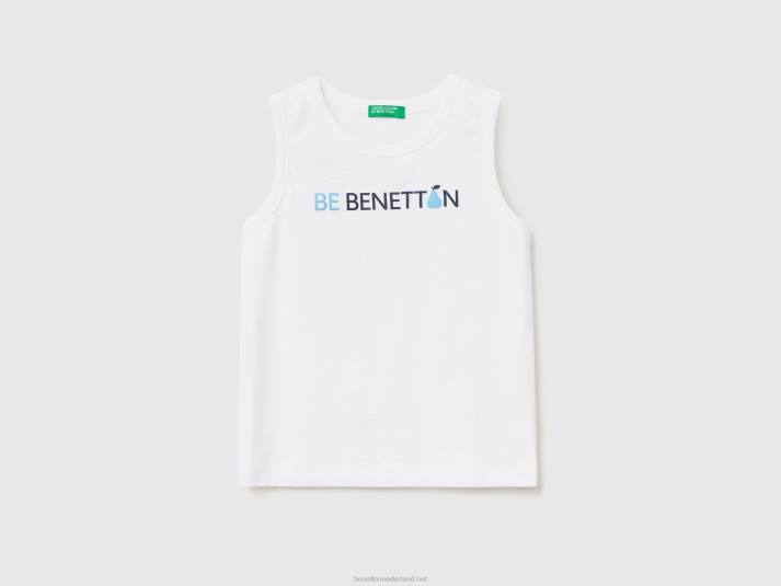 kinderen Benetton tanktop van 100% biologisch katoen met logo wit 4R622171