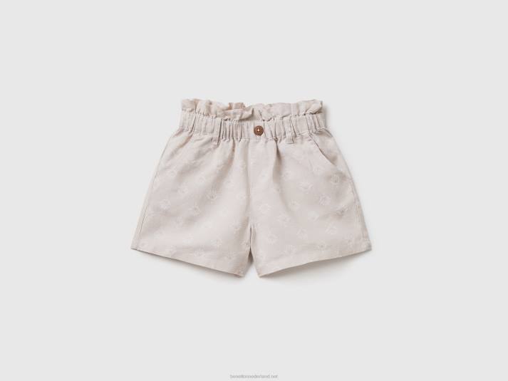 kinderen Benetton paperbag short van linnenmix beige 4R625714