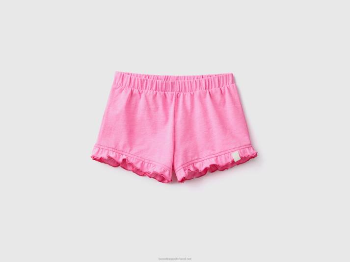 kinderen Benetton short van gerecyclede stof met ruches Neon roze 4R625717