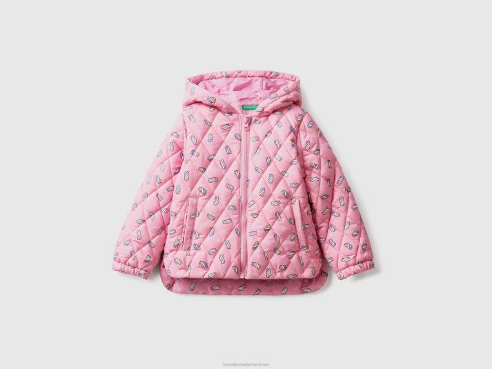 kinderen Benetton gedessineerde jas met capuchon roze 4R622833